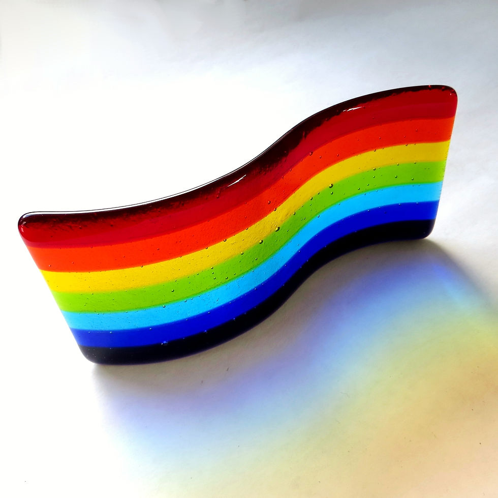 Thumbnail: Small fused glass rainbow wave sculpture