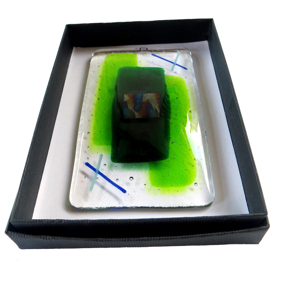 Thumbnail: Green handmade gift boxed fused glass wall art