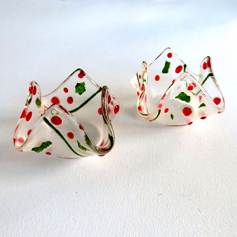 Holly inspired fused glass Christmas candle holder