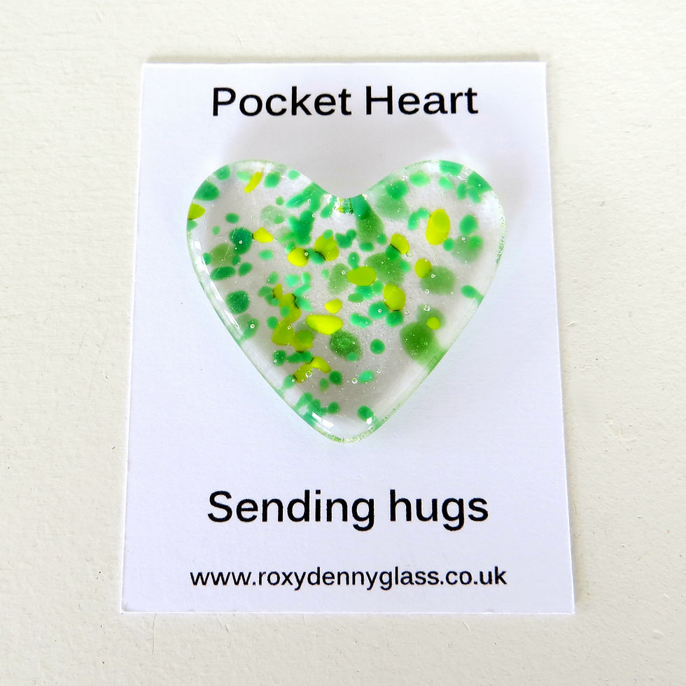 Thumbnail: Colourful speckled fused glass pocket heart tokens