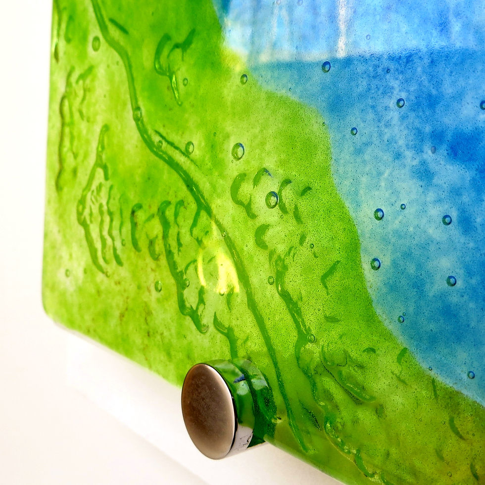 Thumbnail: Blue and green limited edition landscape fused glass wall art