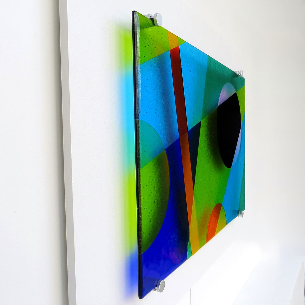 Thumbnail: Blue, green and orange abstract fused glass wall art