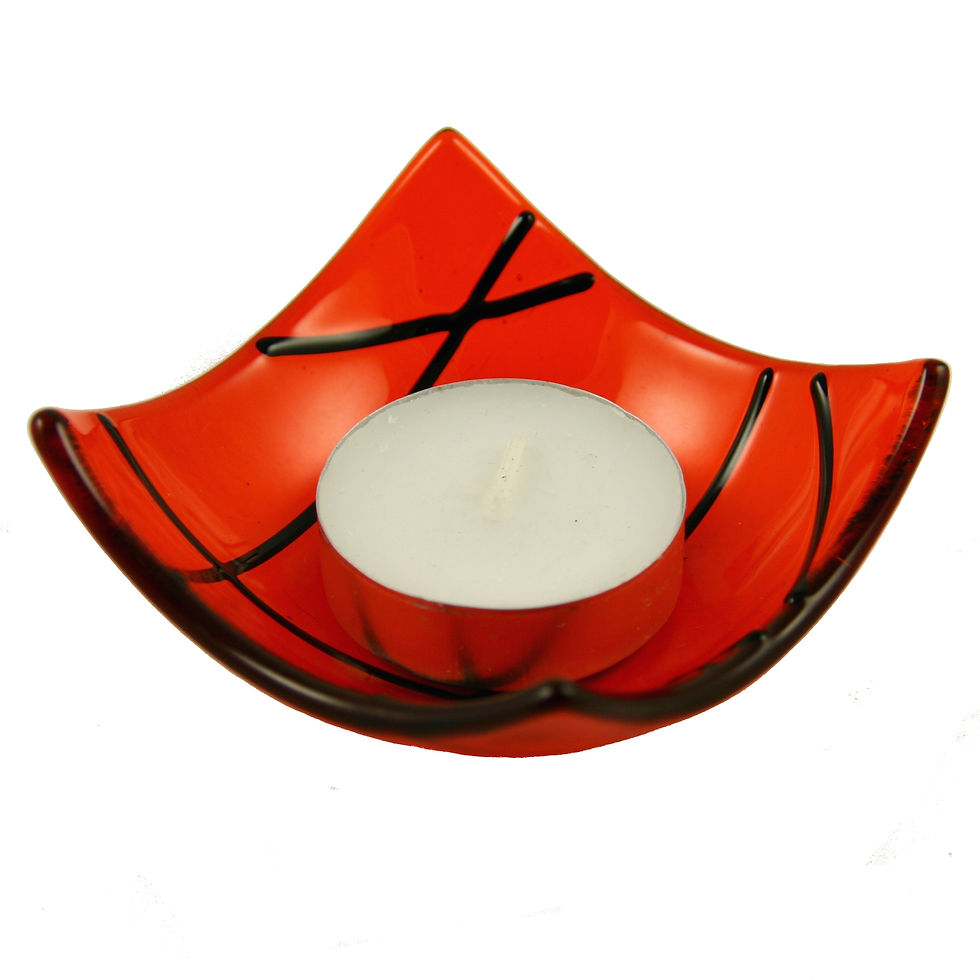 Thumbnail: Orange lined fused glass tealight holder