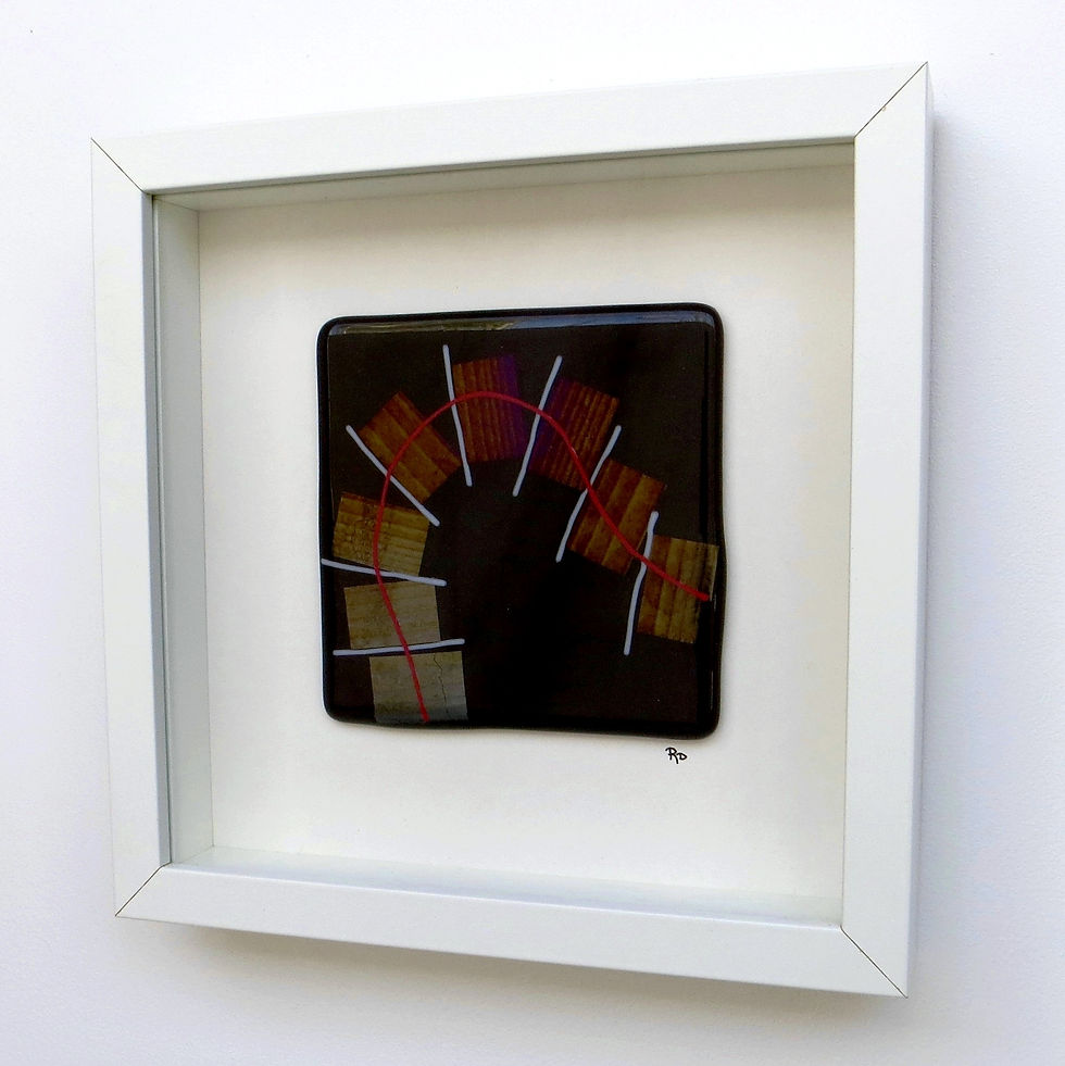 Thumbnail: Black and bronze abstract fused glass wall art