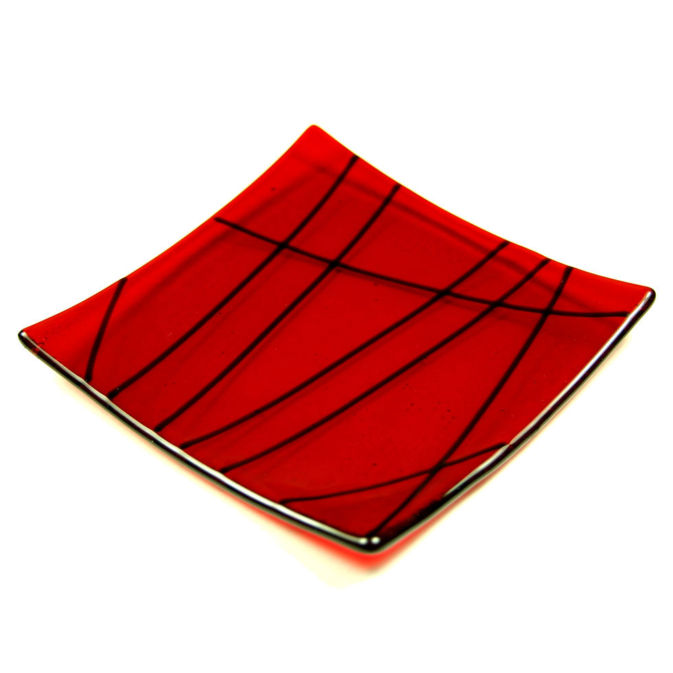 Thumbnail: Red lined fused glass bowl