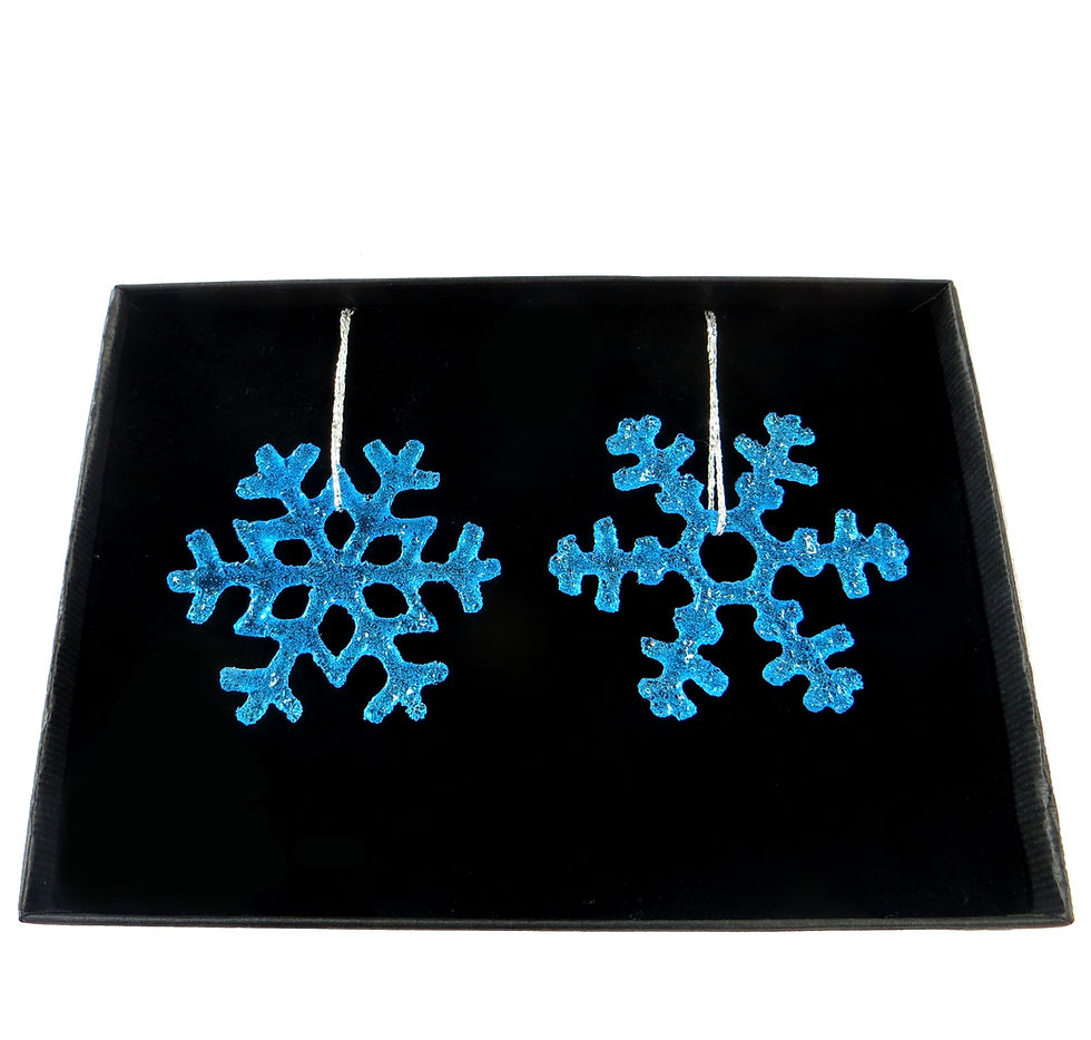 Gift set of two turquoise fused glass snowflakes