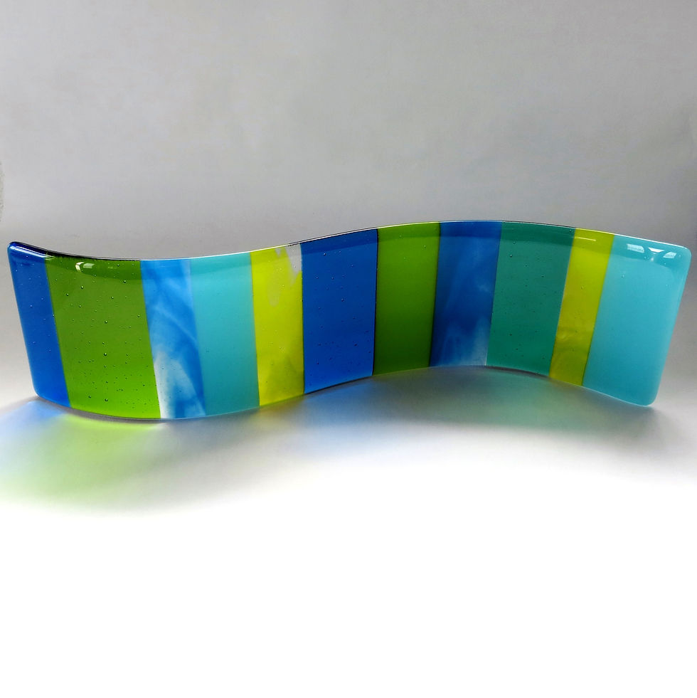 Thumbnail: Handmade blue and green fused glass wave