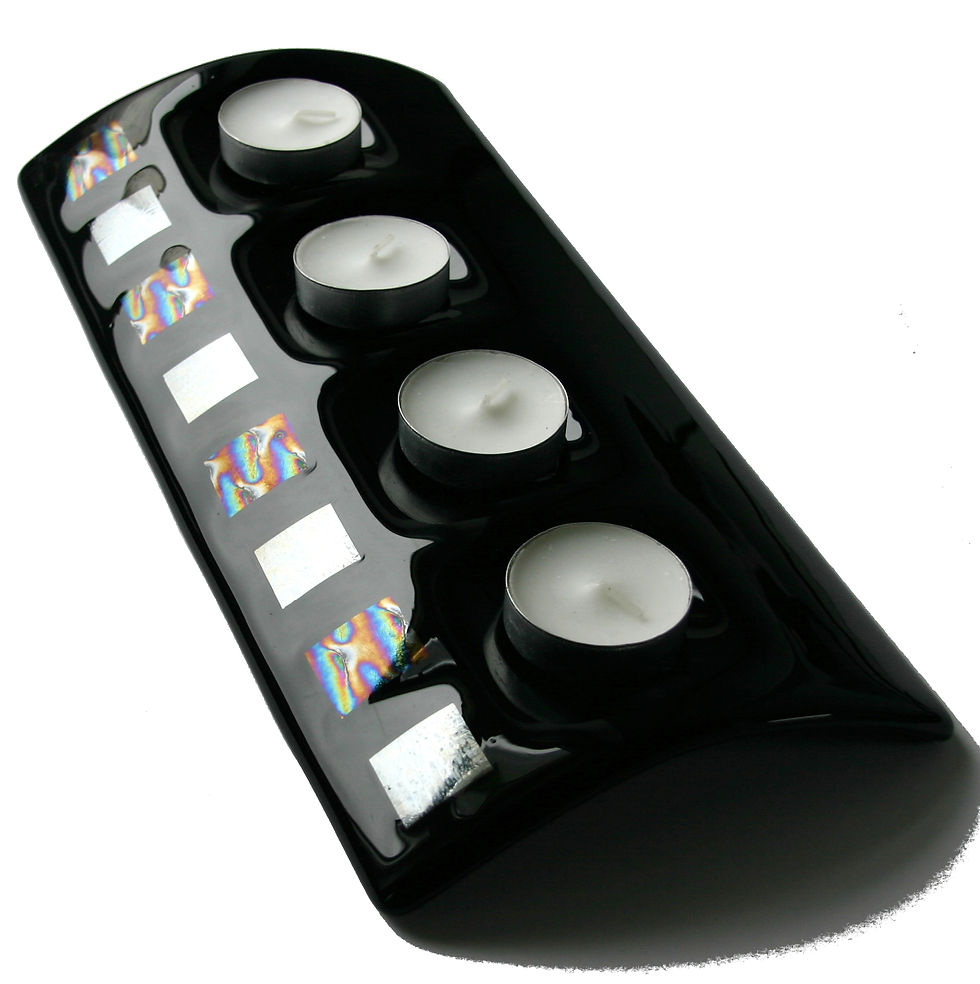 Thumbnail: Black and silver iridised fused glass candle bridge