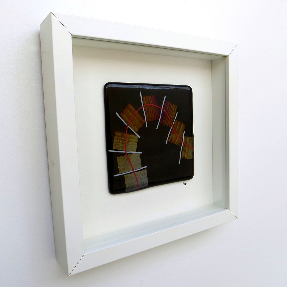 Thumbnail: Framed black and gold abstract fused glass wall panel