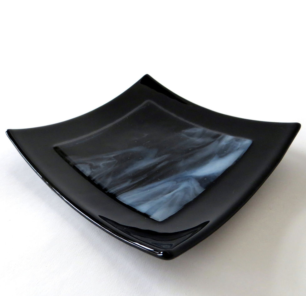 Thumbnail: Black and white grey fused glass dish