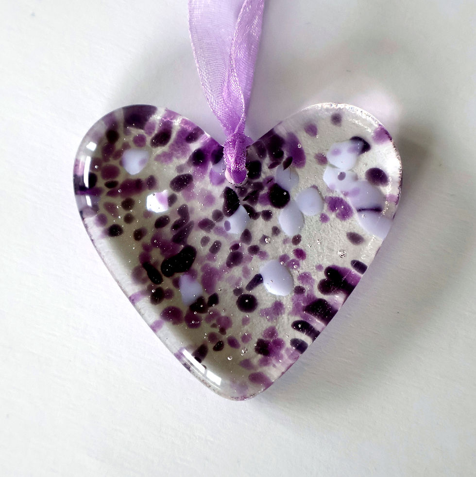 Thumbnail: Purple speckled fused glass heart hanging