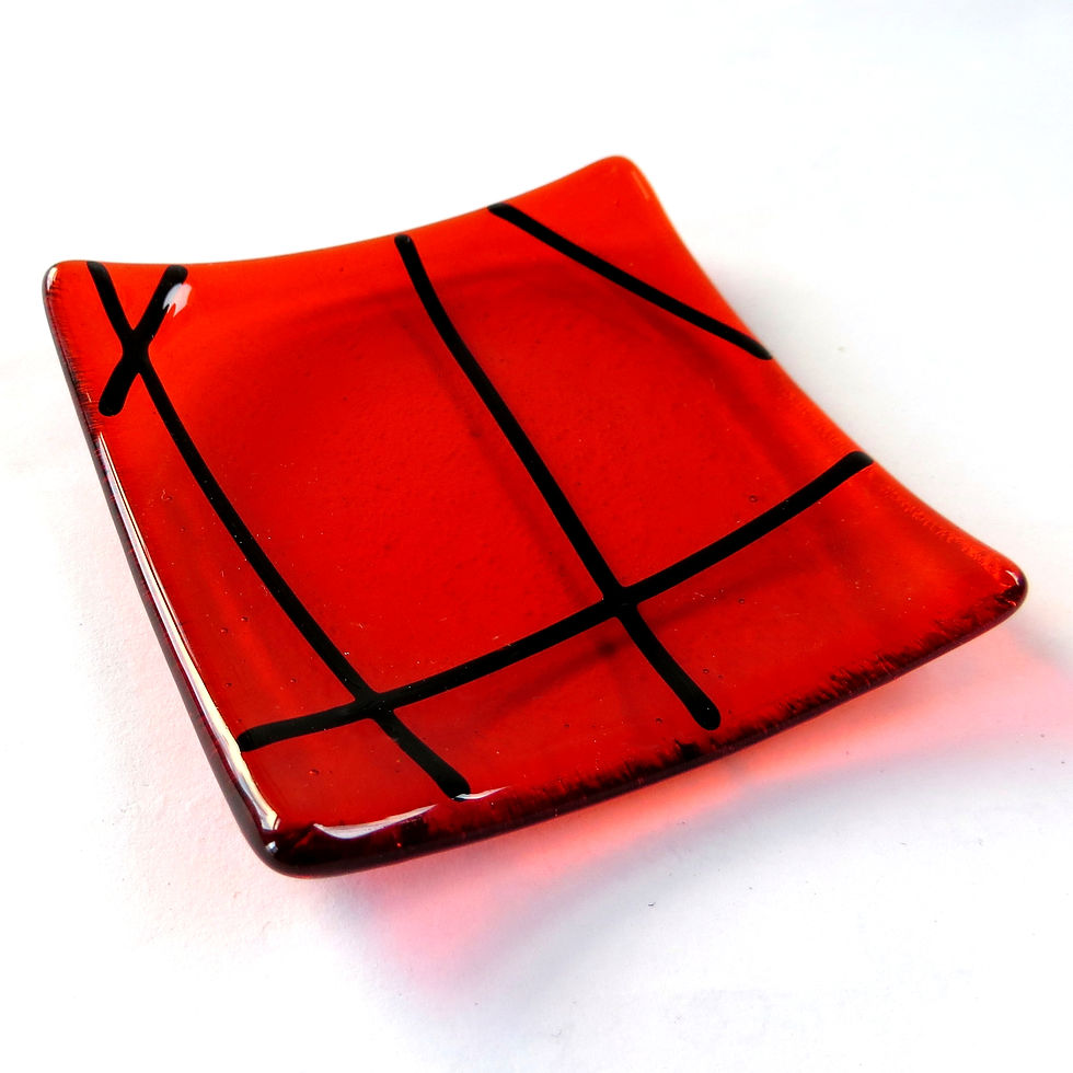 Thumbnail: Orange lined fused glass ring dish