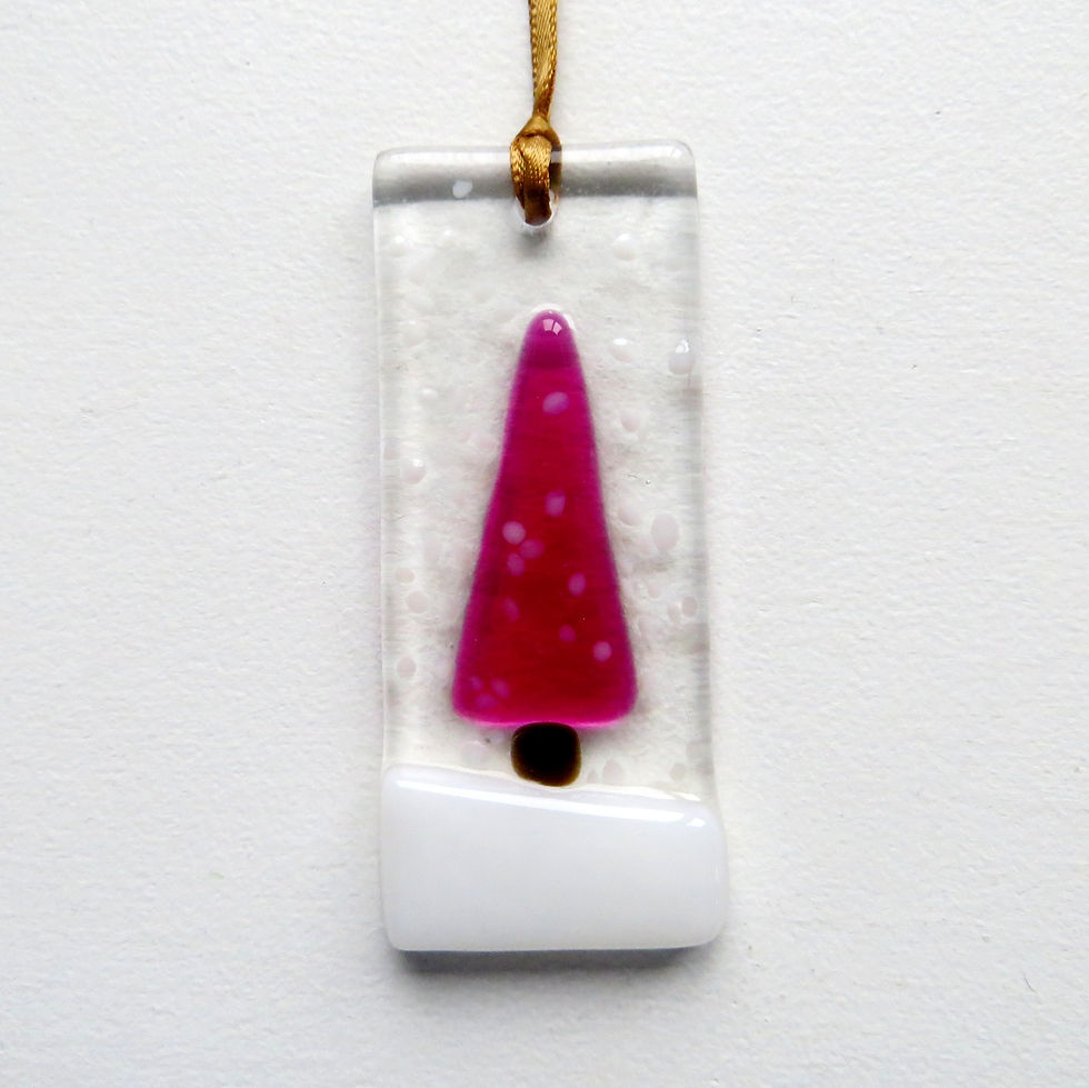 Thumbnail: Pink snowy tree fused glass Christmas decoration