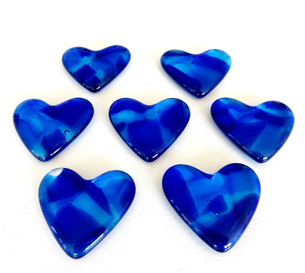 Thumbnail: Blue fused glass pocket heart tokens, RD Glass