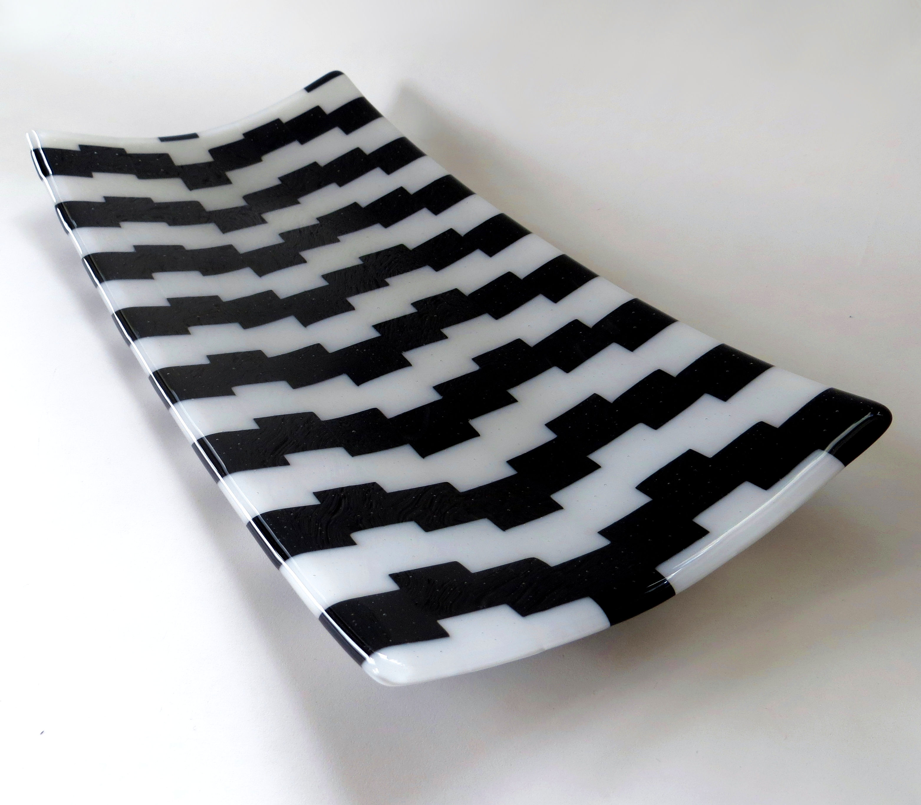 Geometric monochrome fused glass bowl