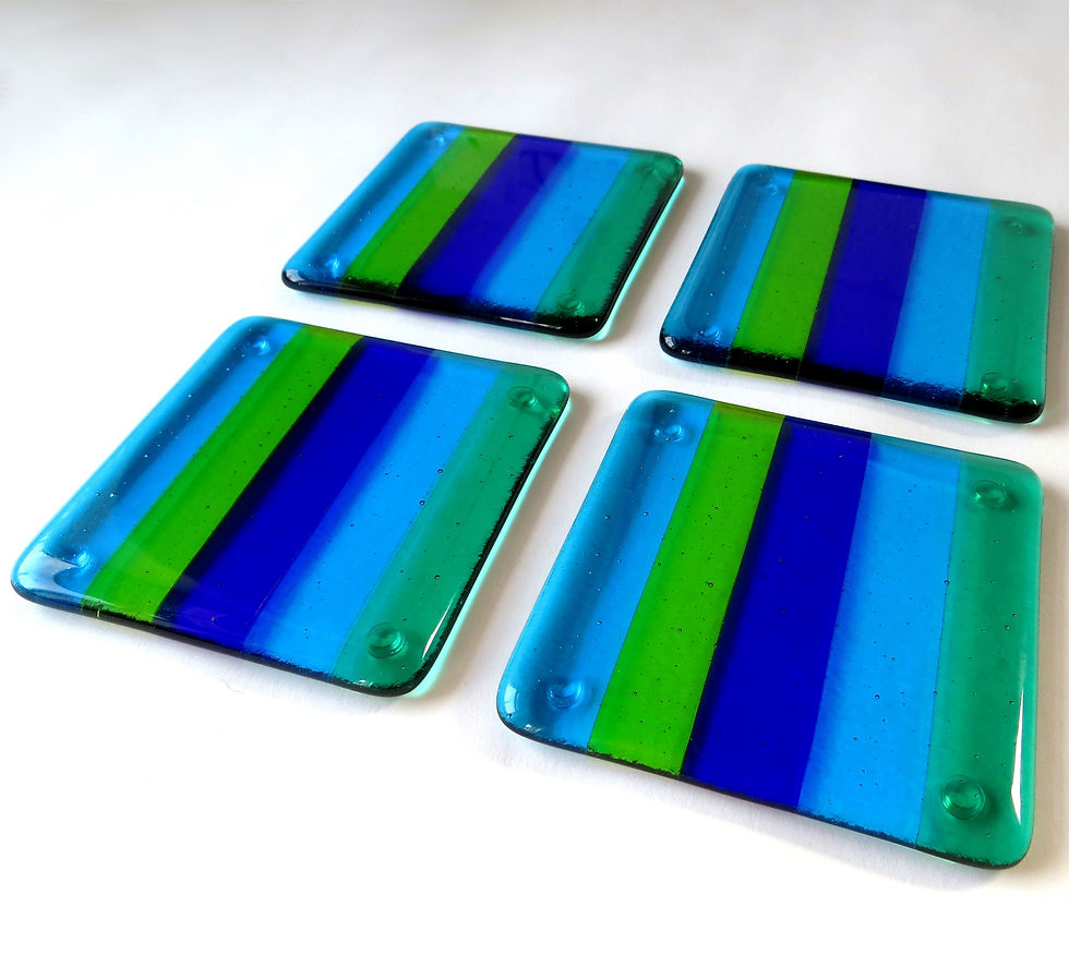 Thumbnail: Blue and green striped handmade coasters