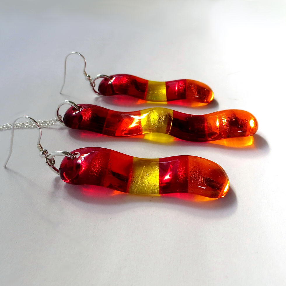 Thumbnail: Red wavy fused glass necklace and earring set