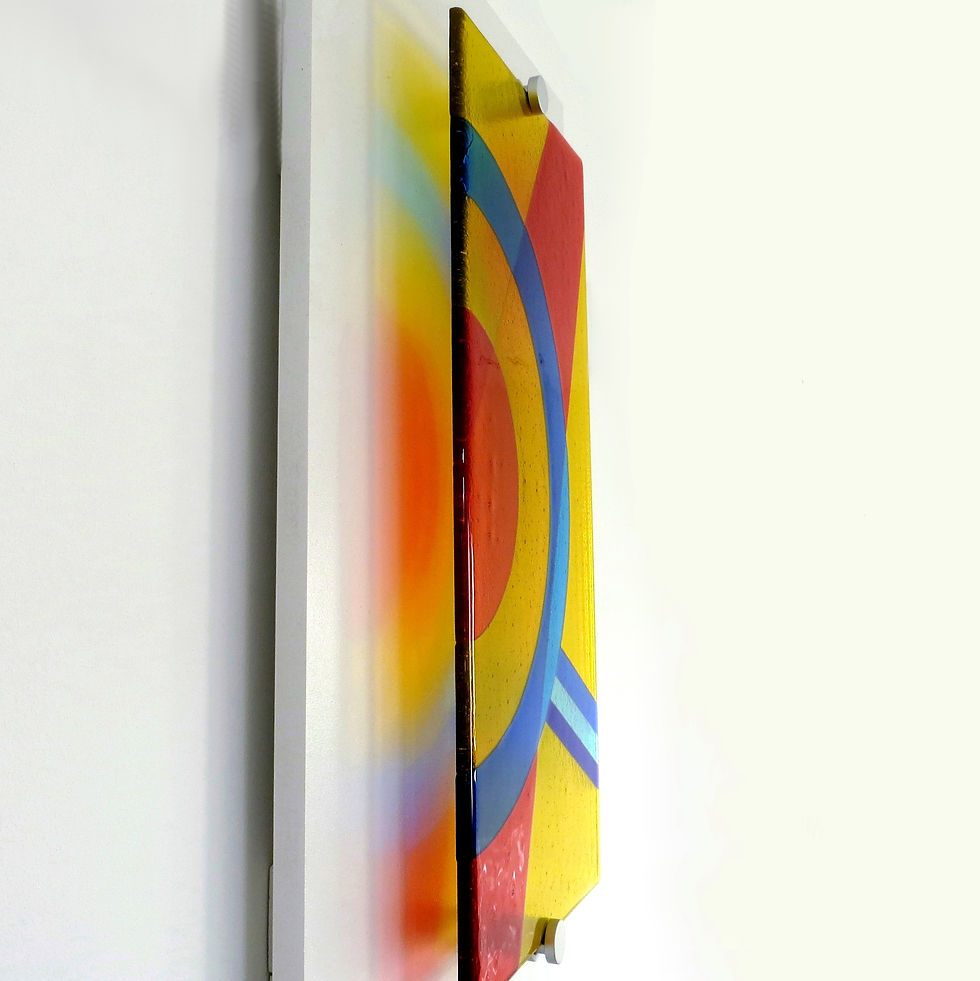 Thumbnail: Colourful handmade geometric fused glass wall panel