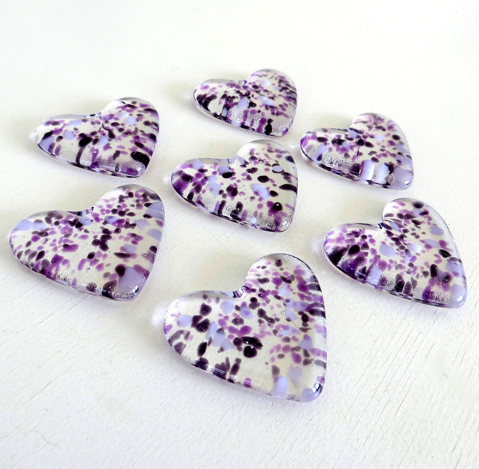 Thumbnail: Purple speckled fused glass pocket heart tokens