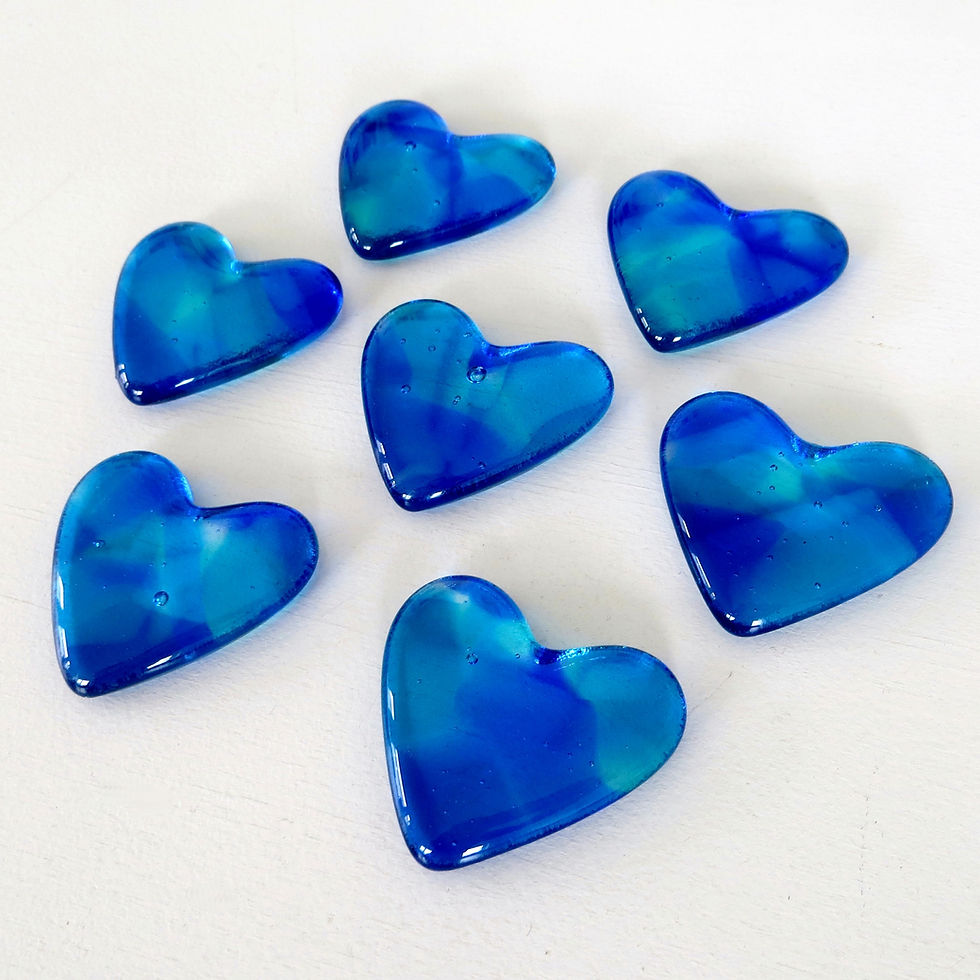 Thumbnail: Light and mid blue cast glass heart hug