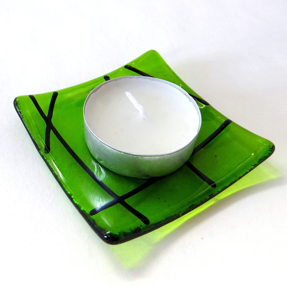 Thumbnail: Green lined fused glass candle holder