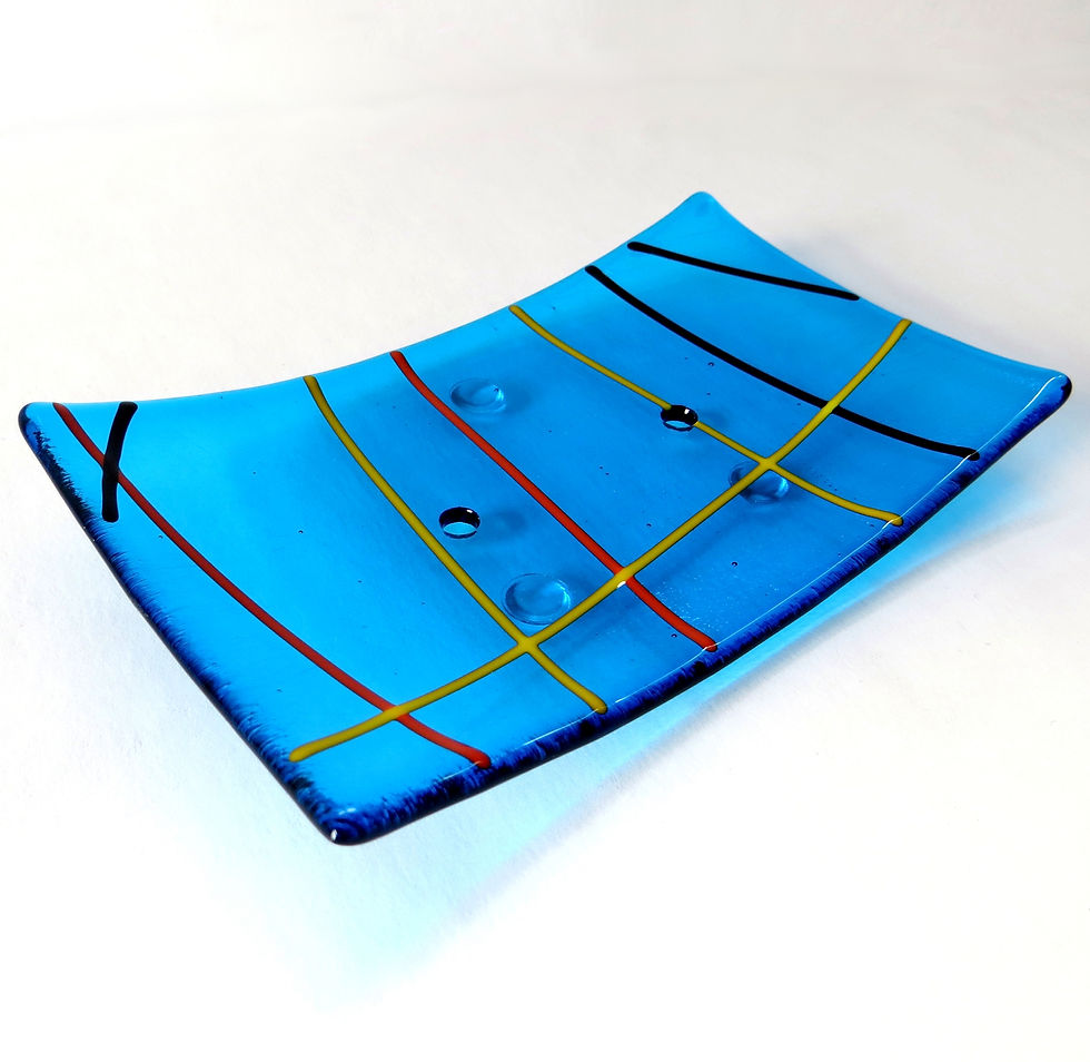 Thumbnail: Blue handmade fused glass soap dish