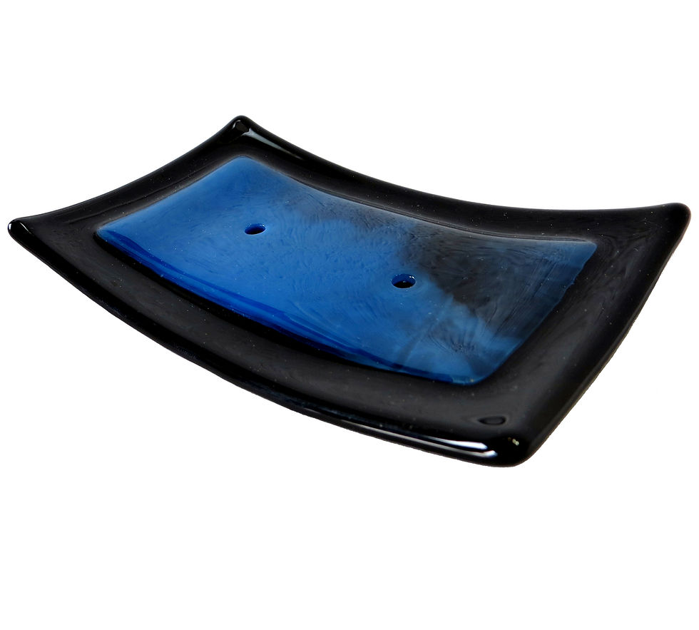 Thumbnail: Blue and black fused glass soap dish