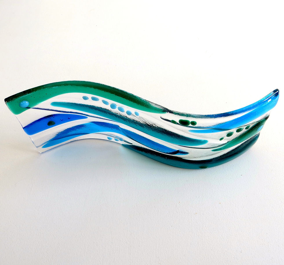 Thumbnail: Handmade blue and green fused glass wave