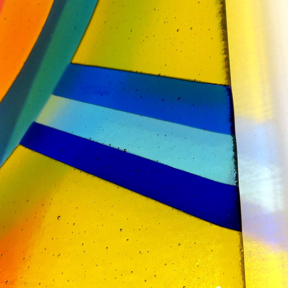 Thumbnail: Bold colourful geometric fused glass wall art in yellow