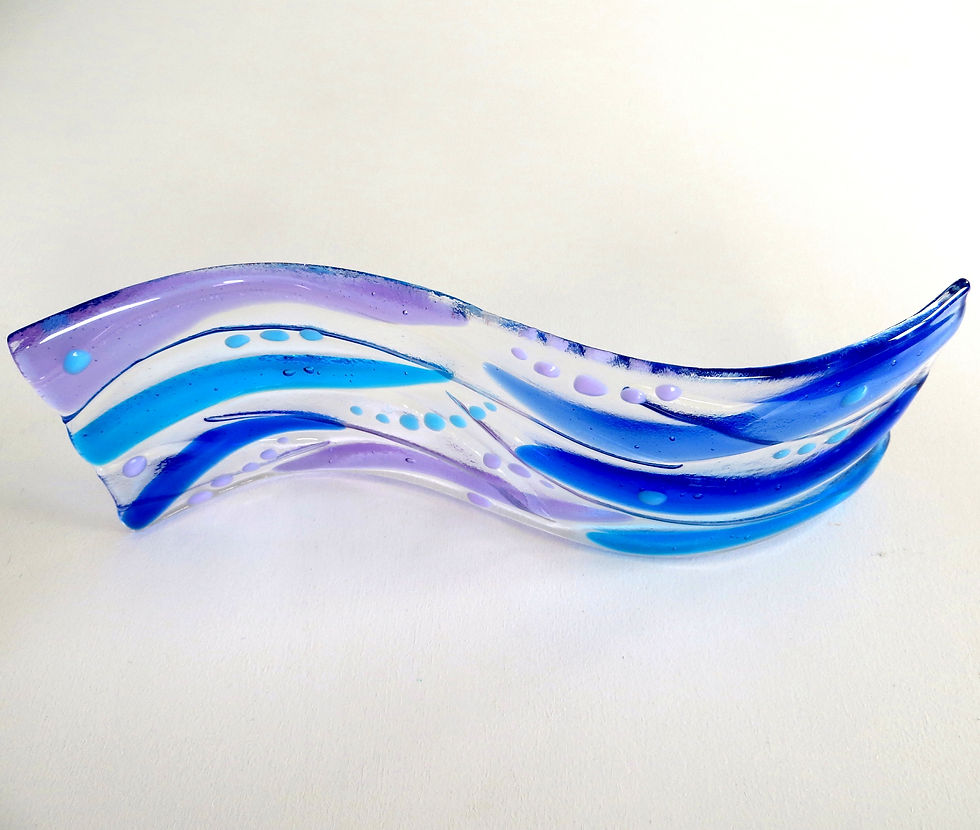Thumbnail: Blue and purple abstract fused glass wave
