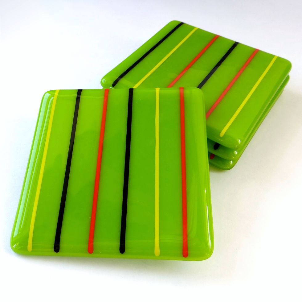 Thumbnail: Green lined fused glass coasters