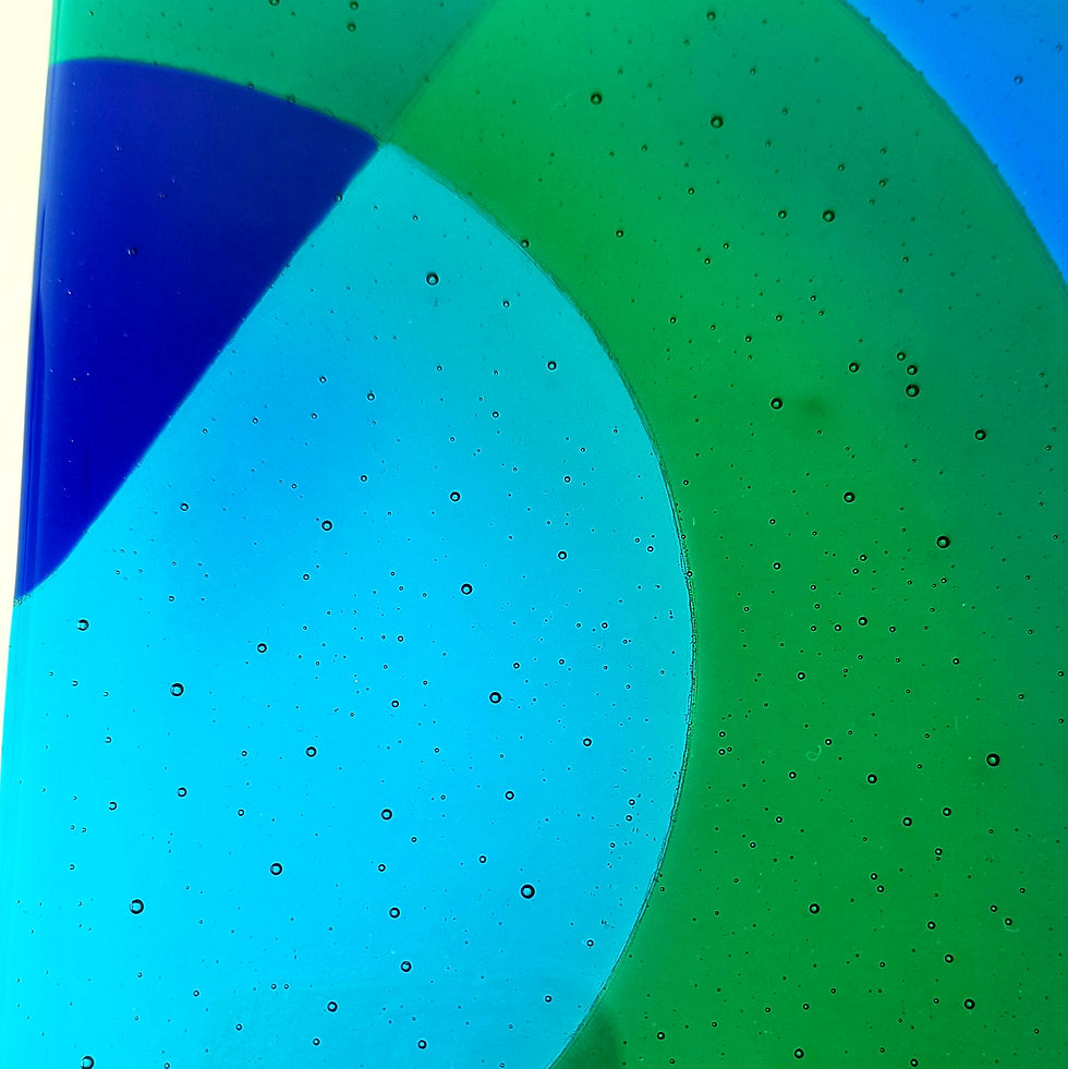 Thumbnail: Abstract blue and green fused glass wall art