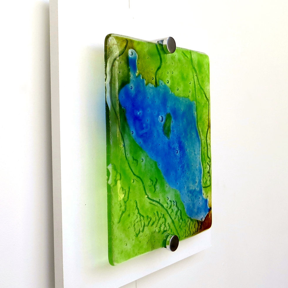 Thumbnail: Lake Grasmere landscape fused glass picture