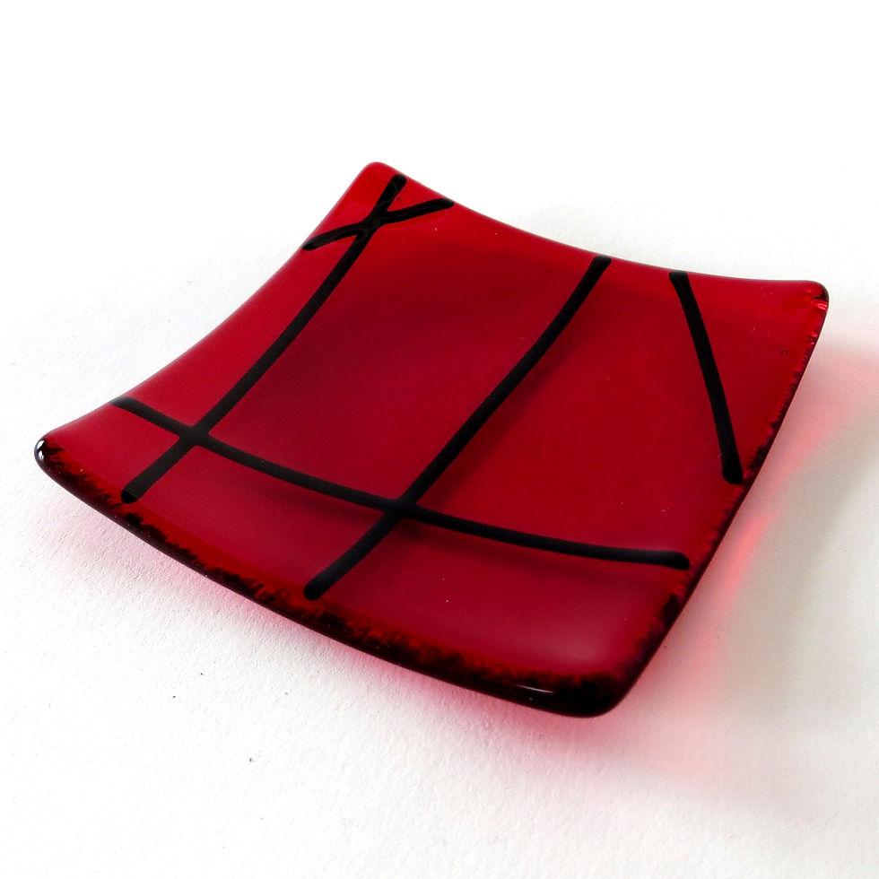Thumbnail: Red lined fused glass ring dish
