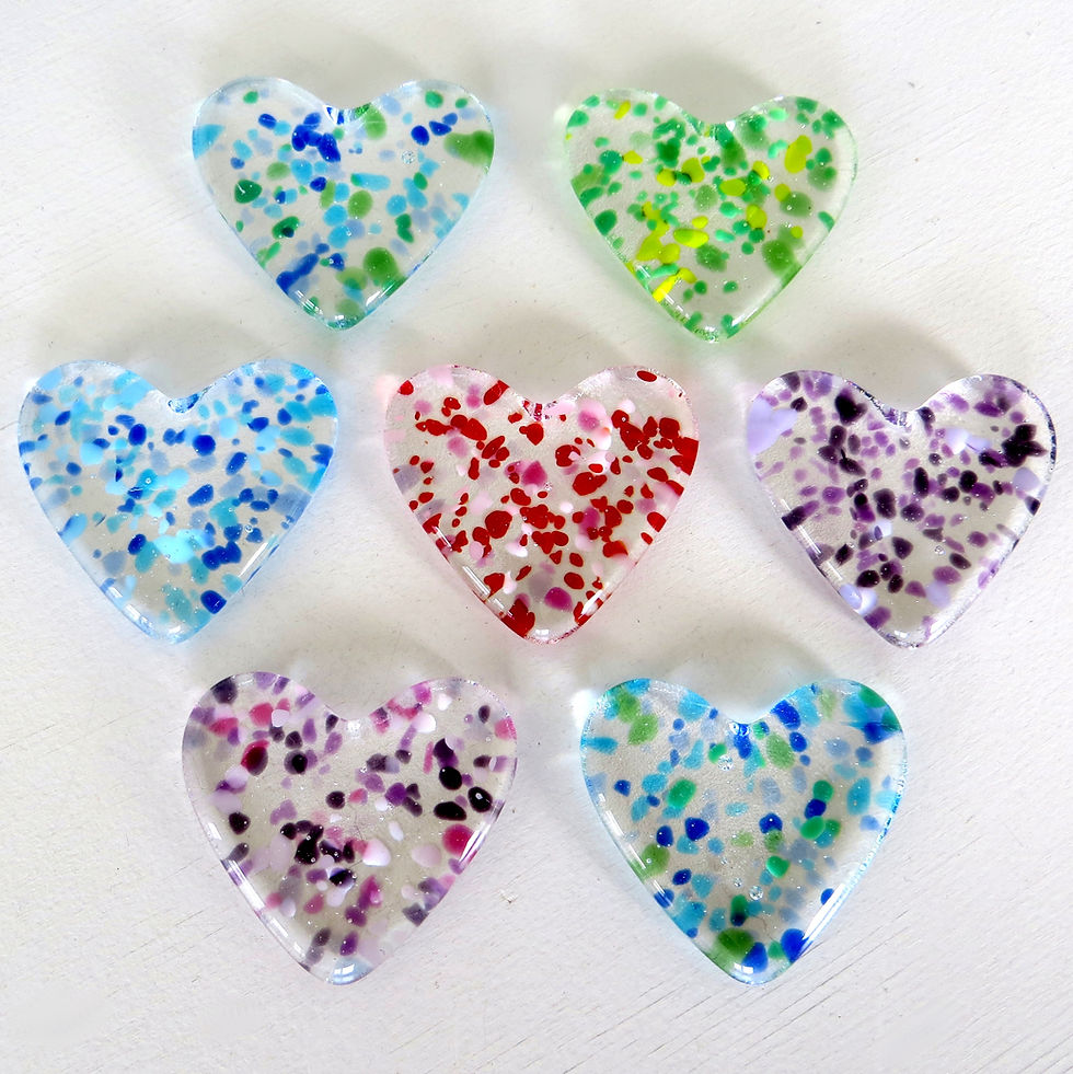Thumbnail: Colourful flecked fused glass pocket heart hugs