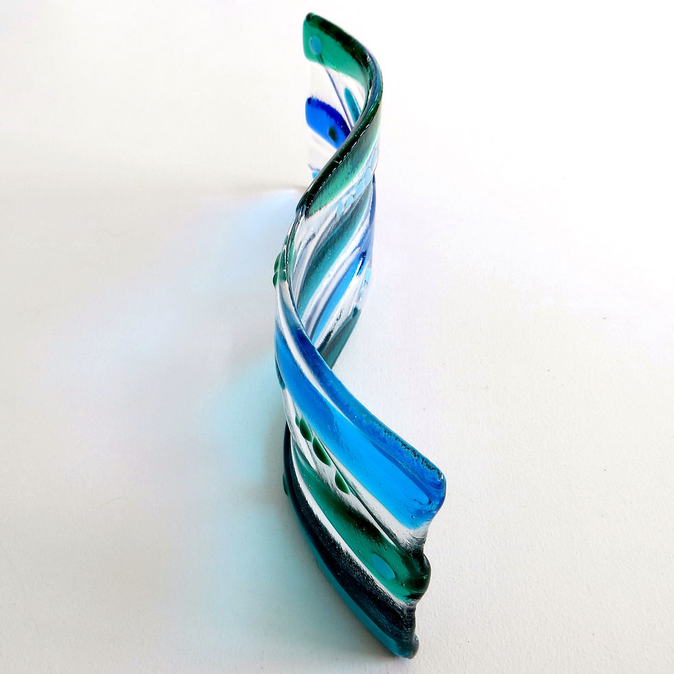 Thumbnail: Blue and green water inspired fused glass wave