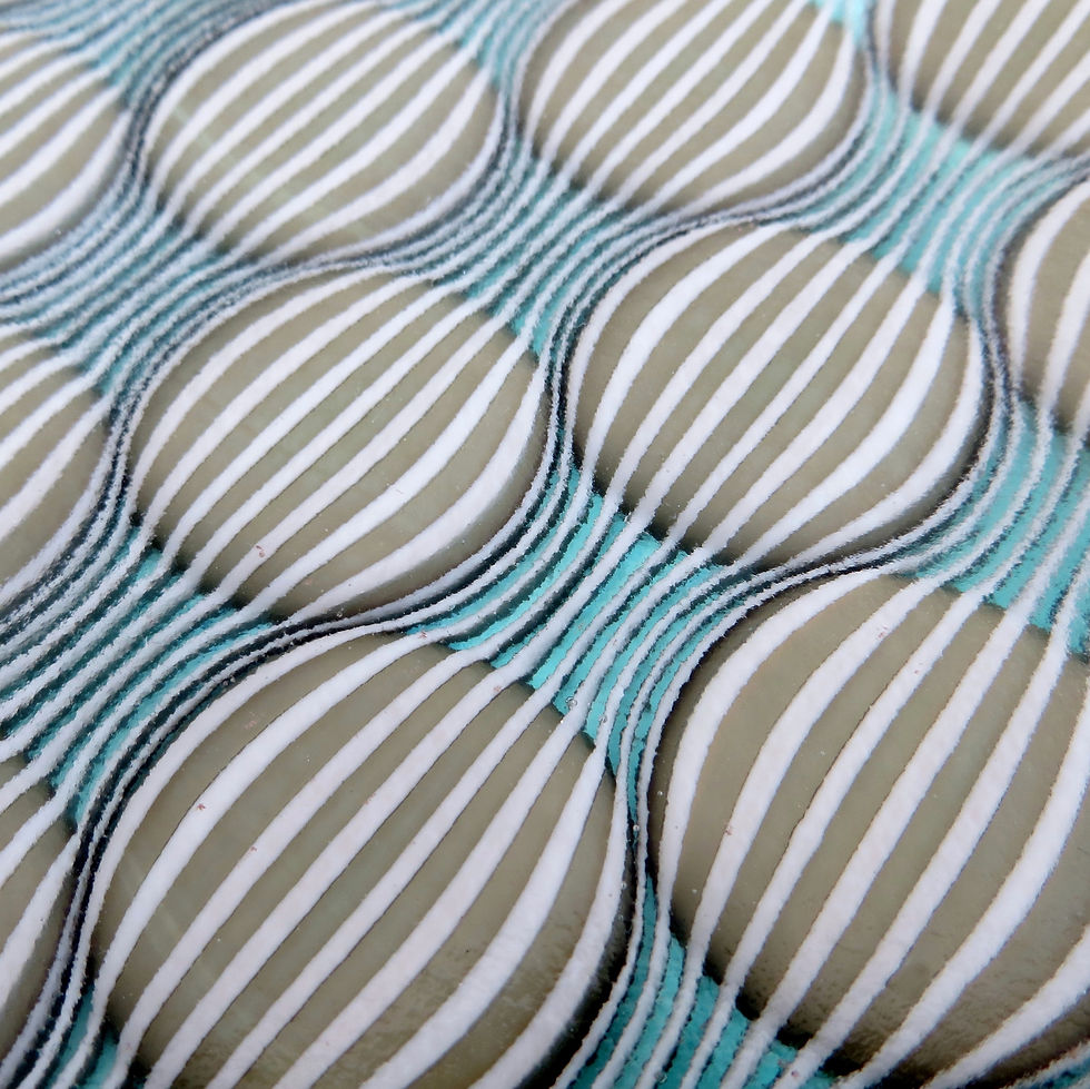 Thumbnail: Abstract blue, brown and cream fused glass bowl