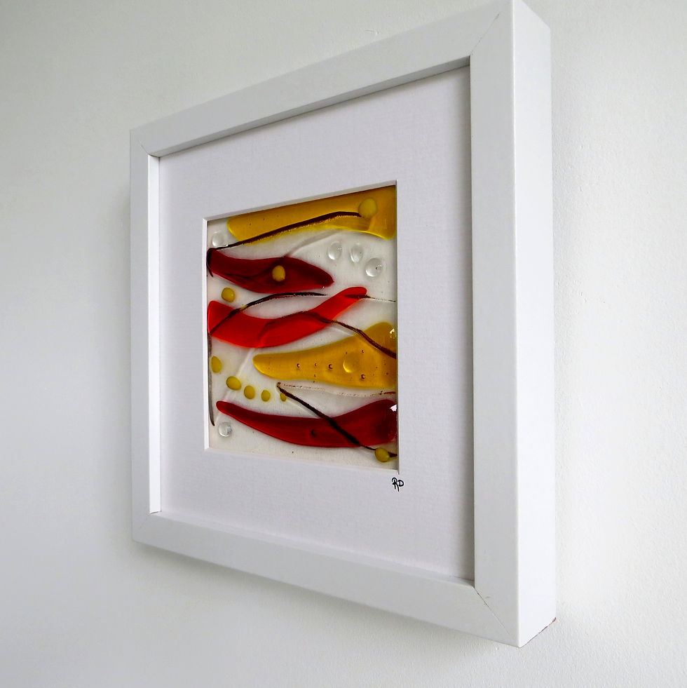 Thumbnail: Framed red and yellow handmade fused glass wall art