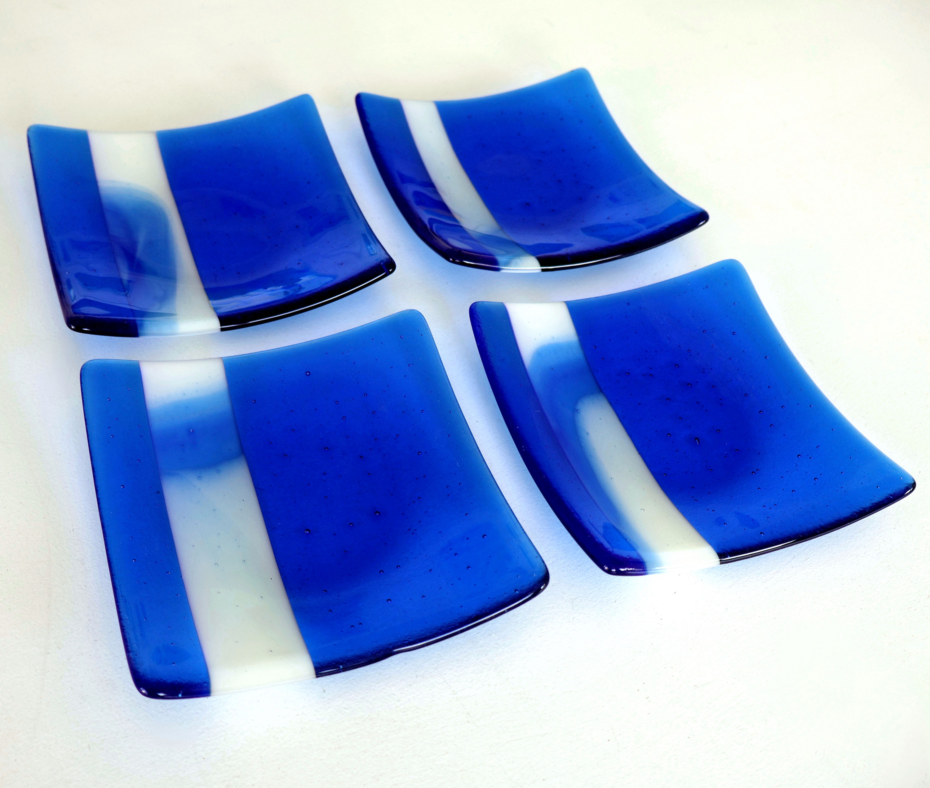 Blue and cream fused glass dishes