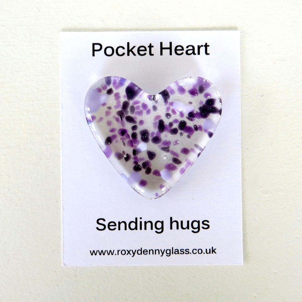 Thumbnail: Purple speckled fused glass pocket heart hugs