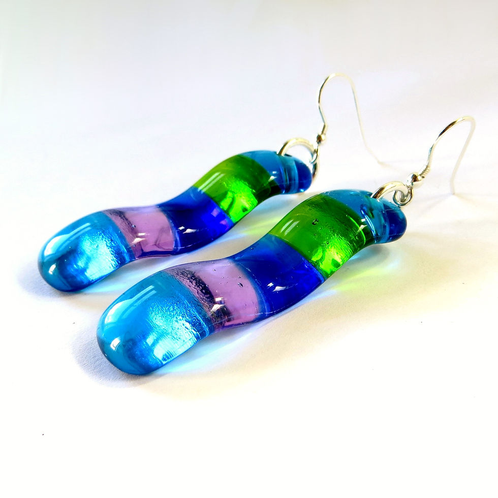 Thumbnail: Colourful wavy fused glass earrings