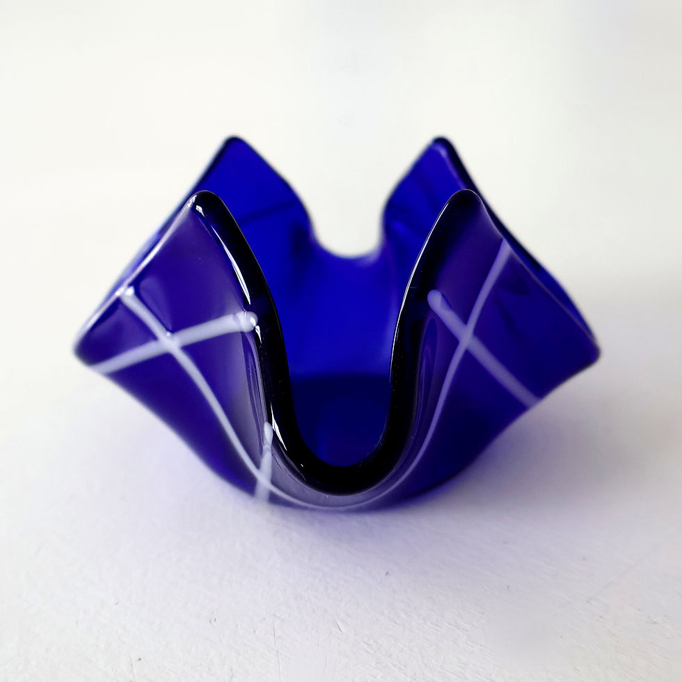 Thumbnail: Blue lined fused glass candle holder