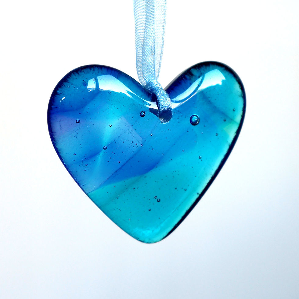Light blue fused glass heart decoration, RD Glass