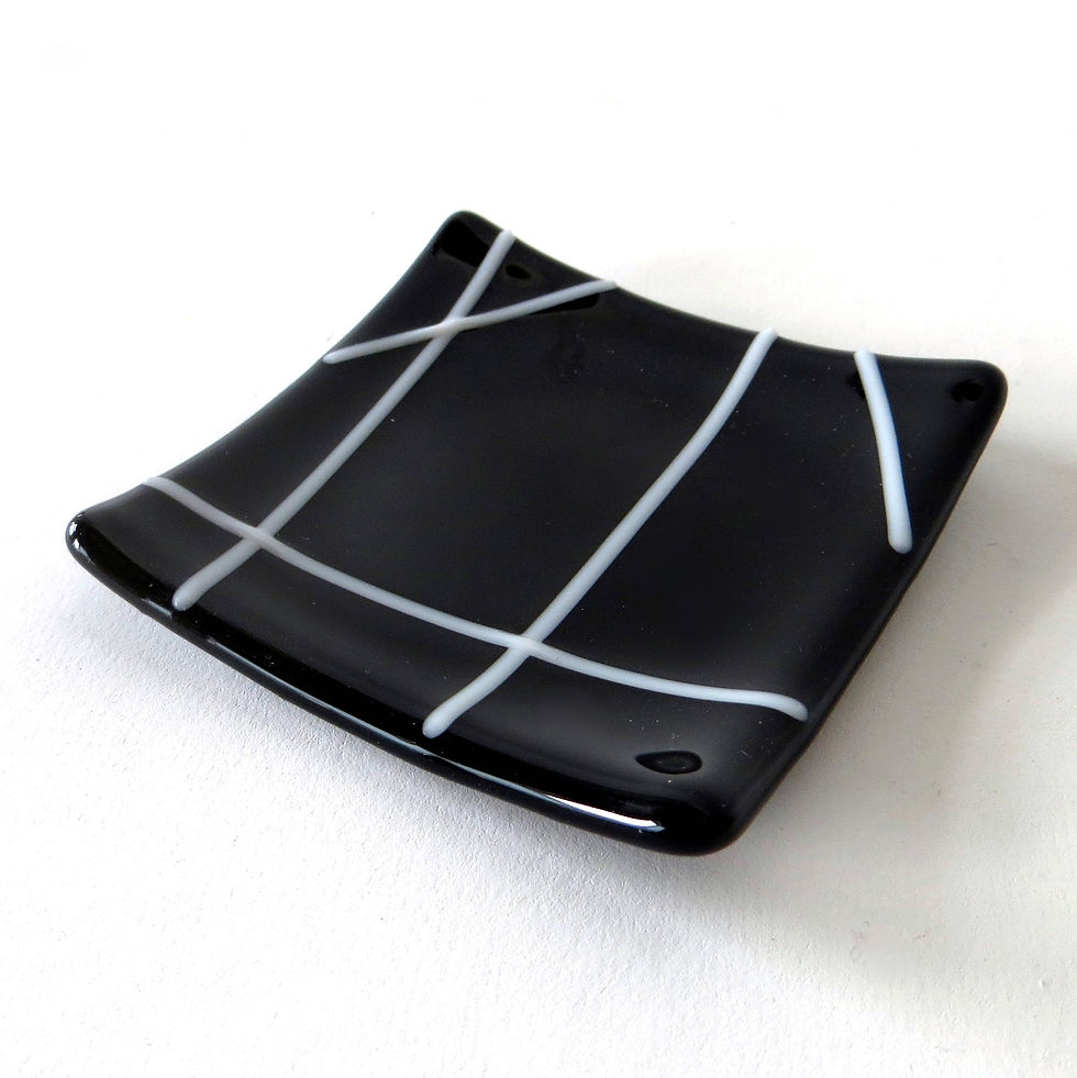 Thumbnail: Black lined fused glass ring dish