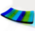 Blue and green striped fused glass soap dish