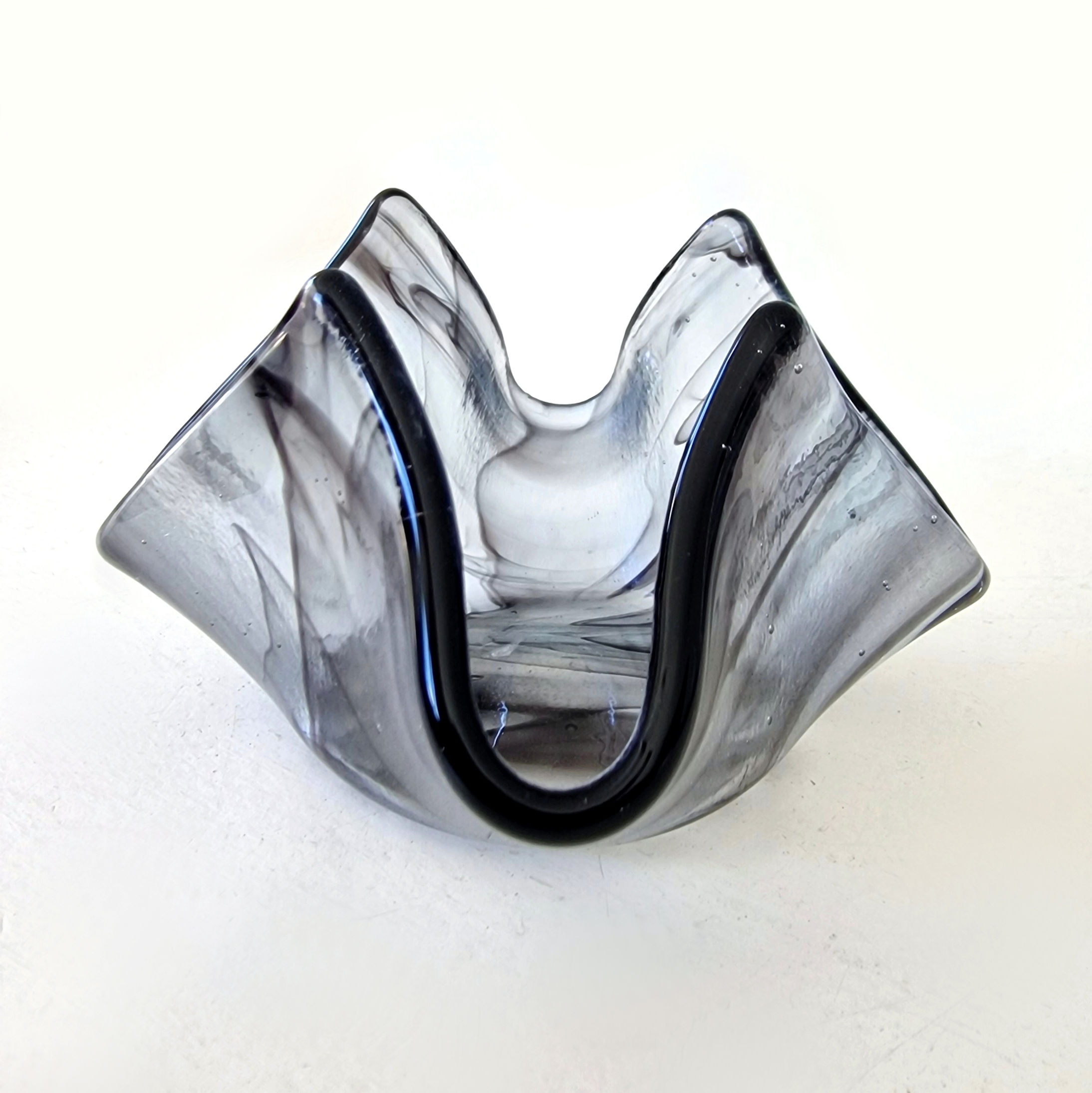Black and clear fused glass tea light holder