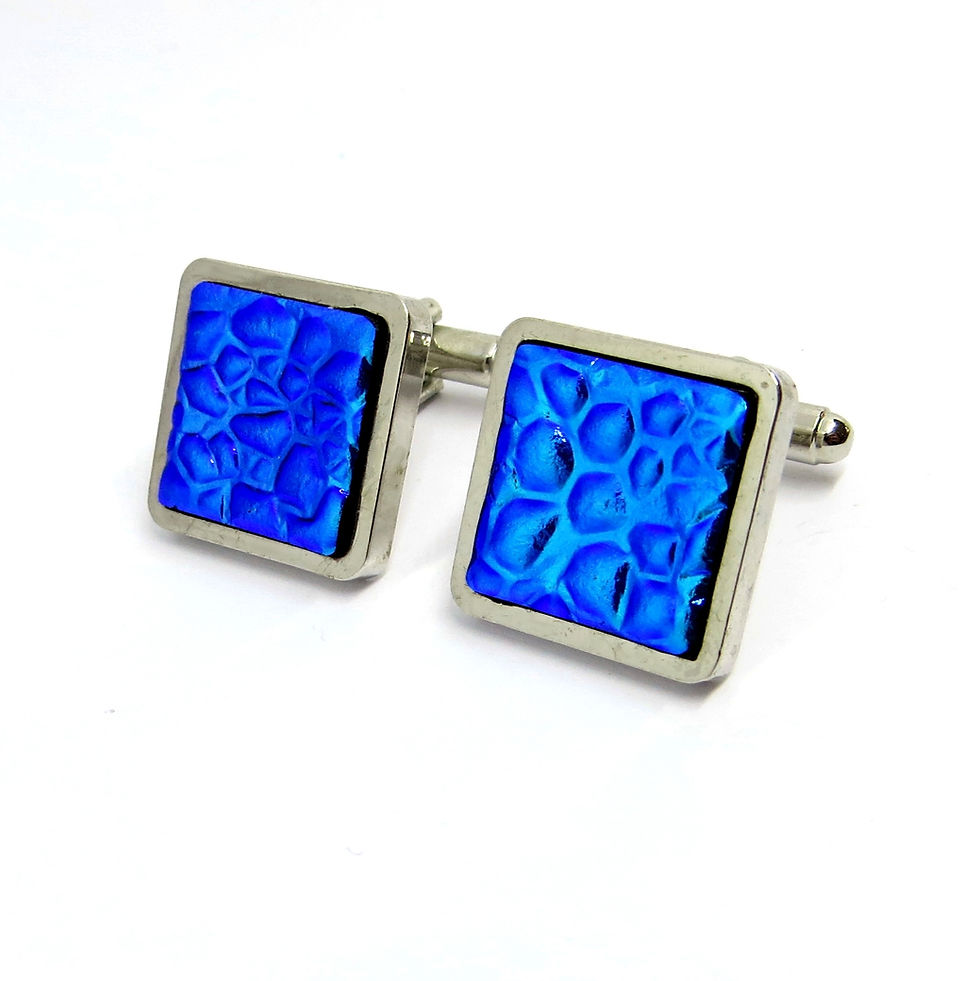 Thumbnail: Handmade blue textured dichroic glass cufflinks, RD Glass