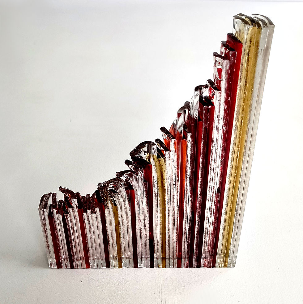 Thumbnail: Autumnal coloured abstract fused glass sculpture