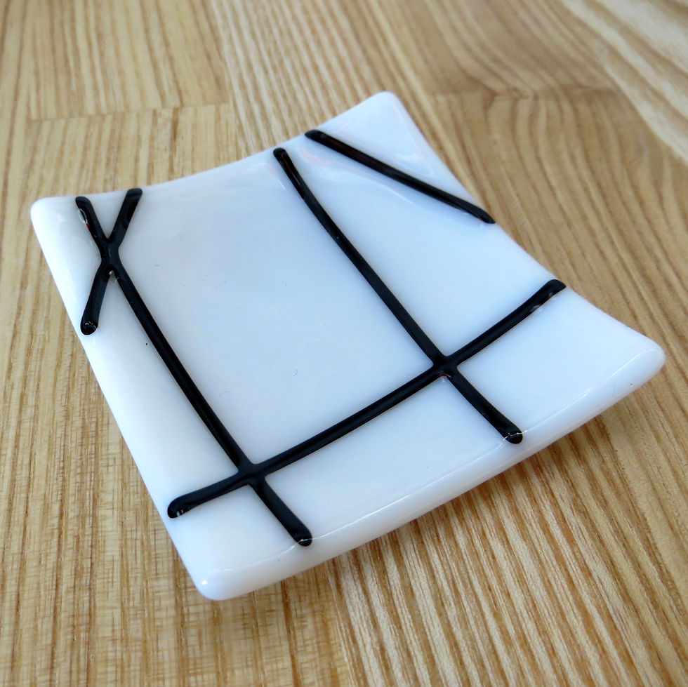 Thumbnail: White lined fused glass ring dish