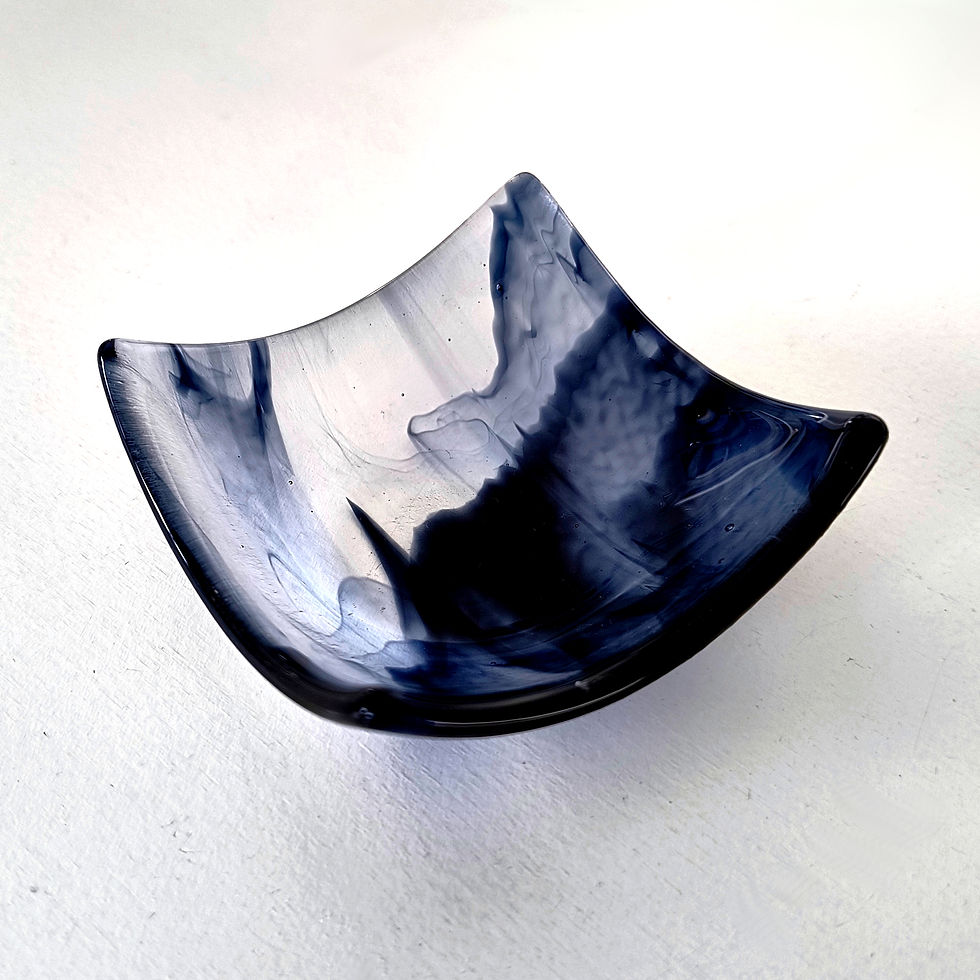 Thumbnail: Unique fused glass tea light holders in navy blue and clear